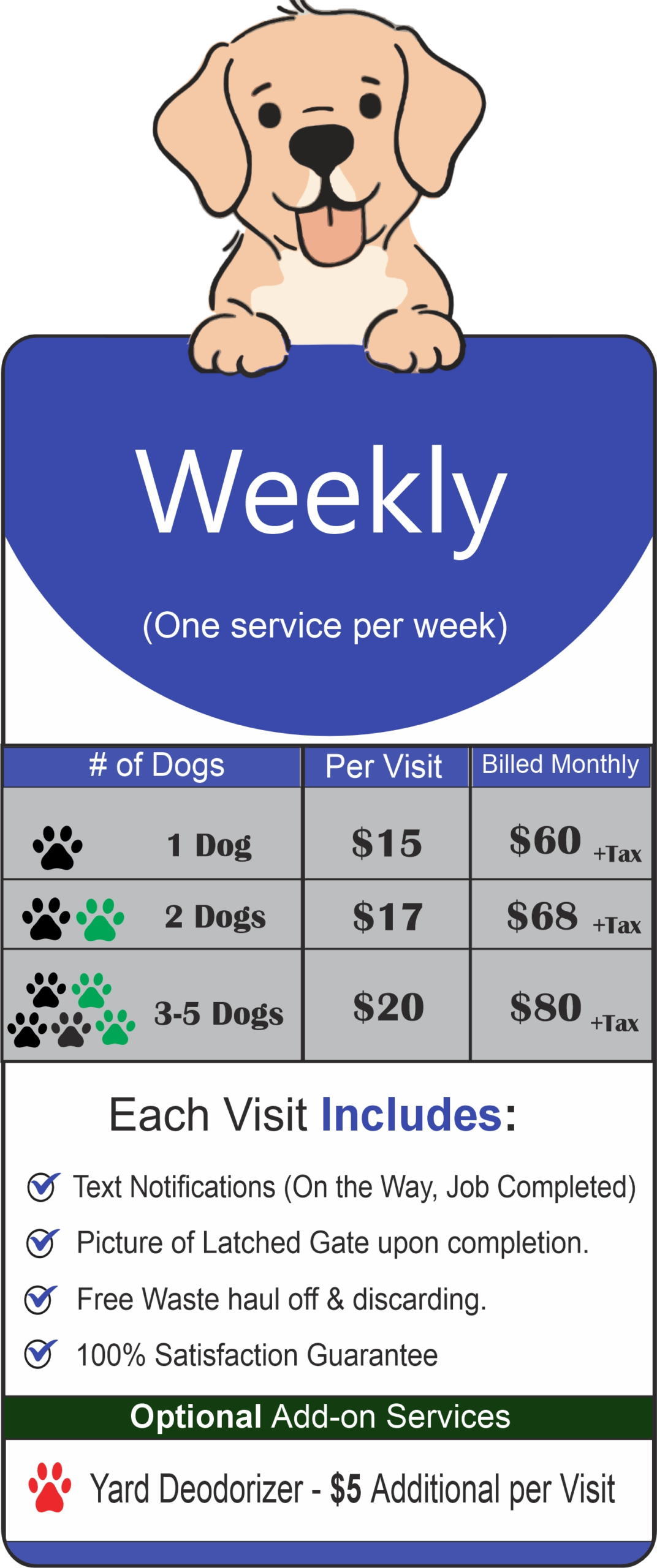 Weekly dog poop removal service